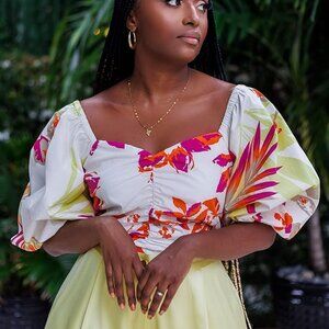 The Drop Women's Floral Print Puff Sleeve Sweetheart Top by @tenickab